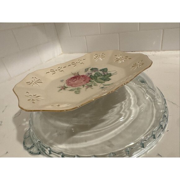 Victorian Rose Collection by Lenox Pierced Ribbon Rectangular Vanity Tray 9" USA - Picture 9 of 16